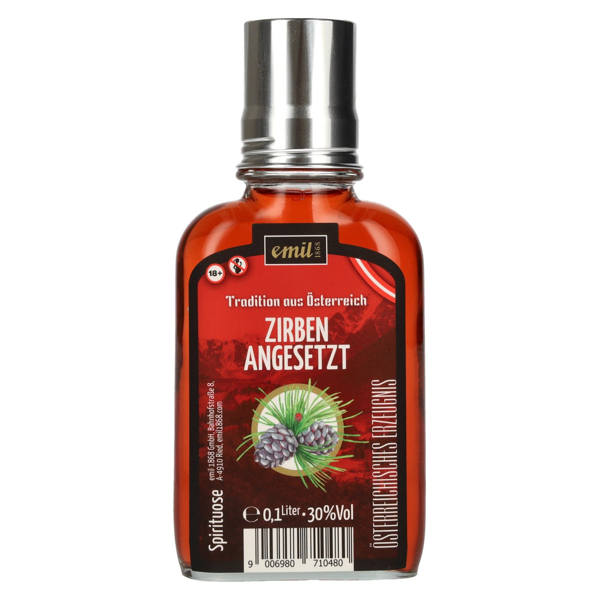 emil 1868 Swiss stone pine, 30% ABV, 0.1 l in a pocket-sized bottle