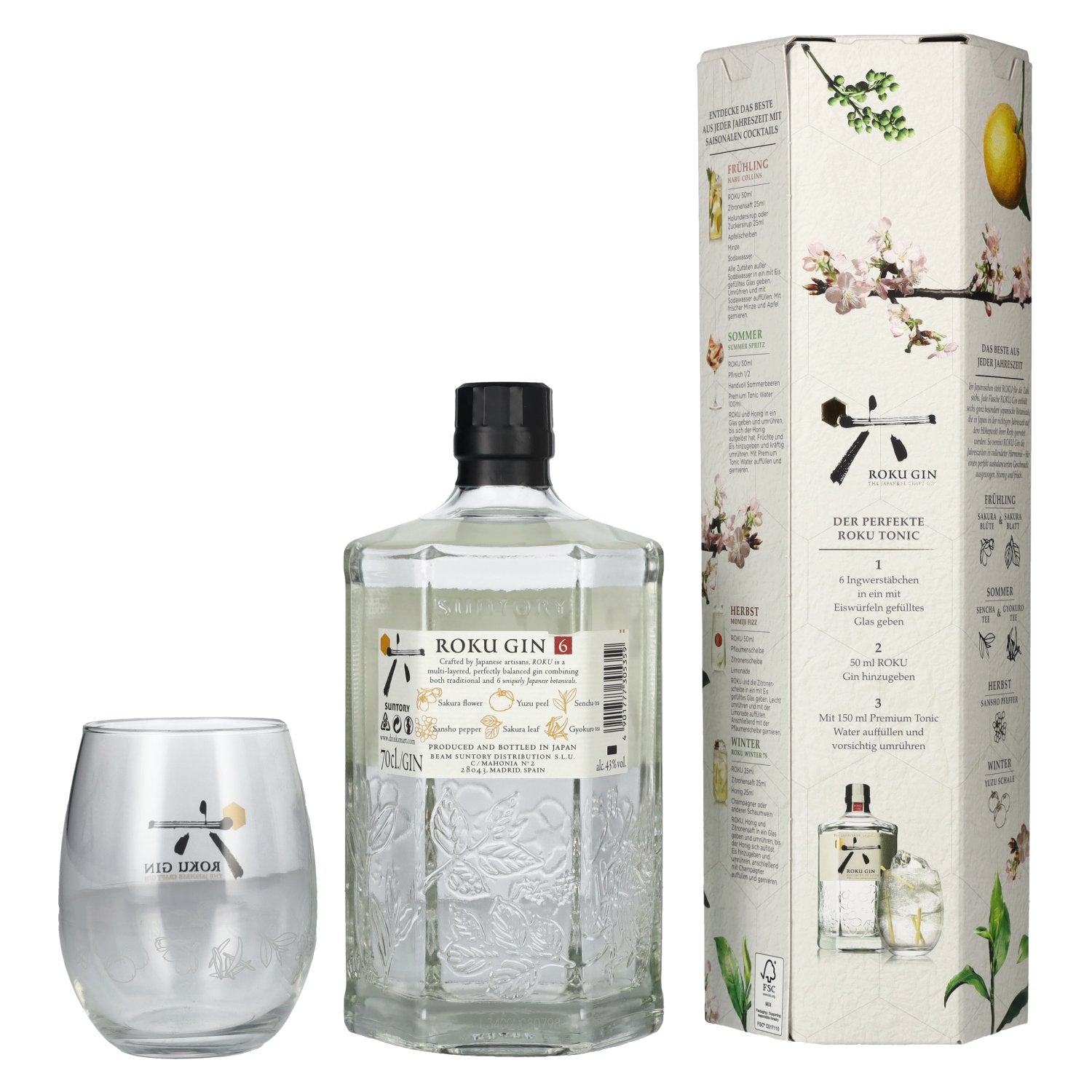 Roku Gin The Japanese Craft Gin 43% Vol. 0,7l in Geschenkbox mit Glas