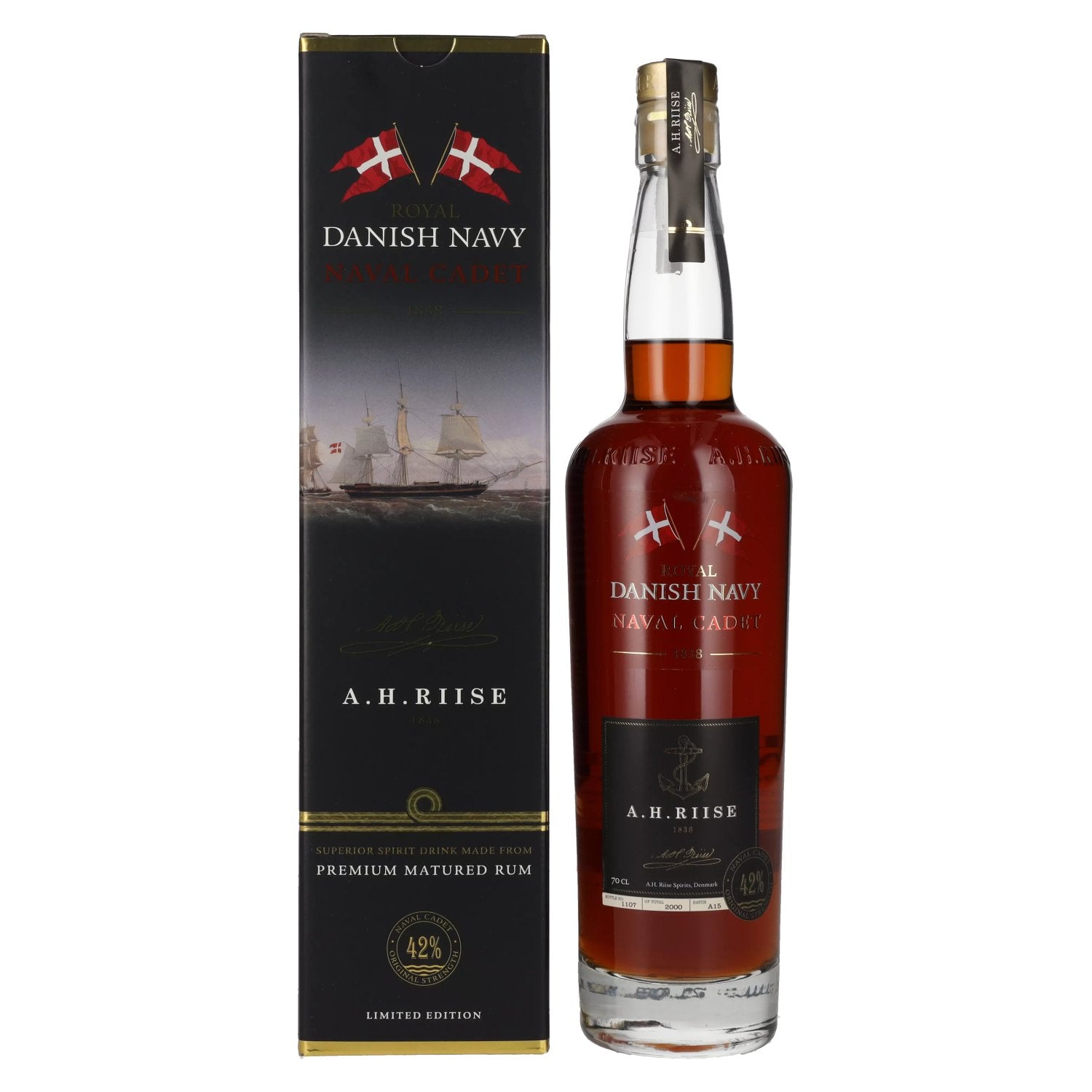 A.H. Riise Royal DANISH NAVY NAVAL CADET Superior Spirit Drink 42% Vol. 0.7l in gift box
