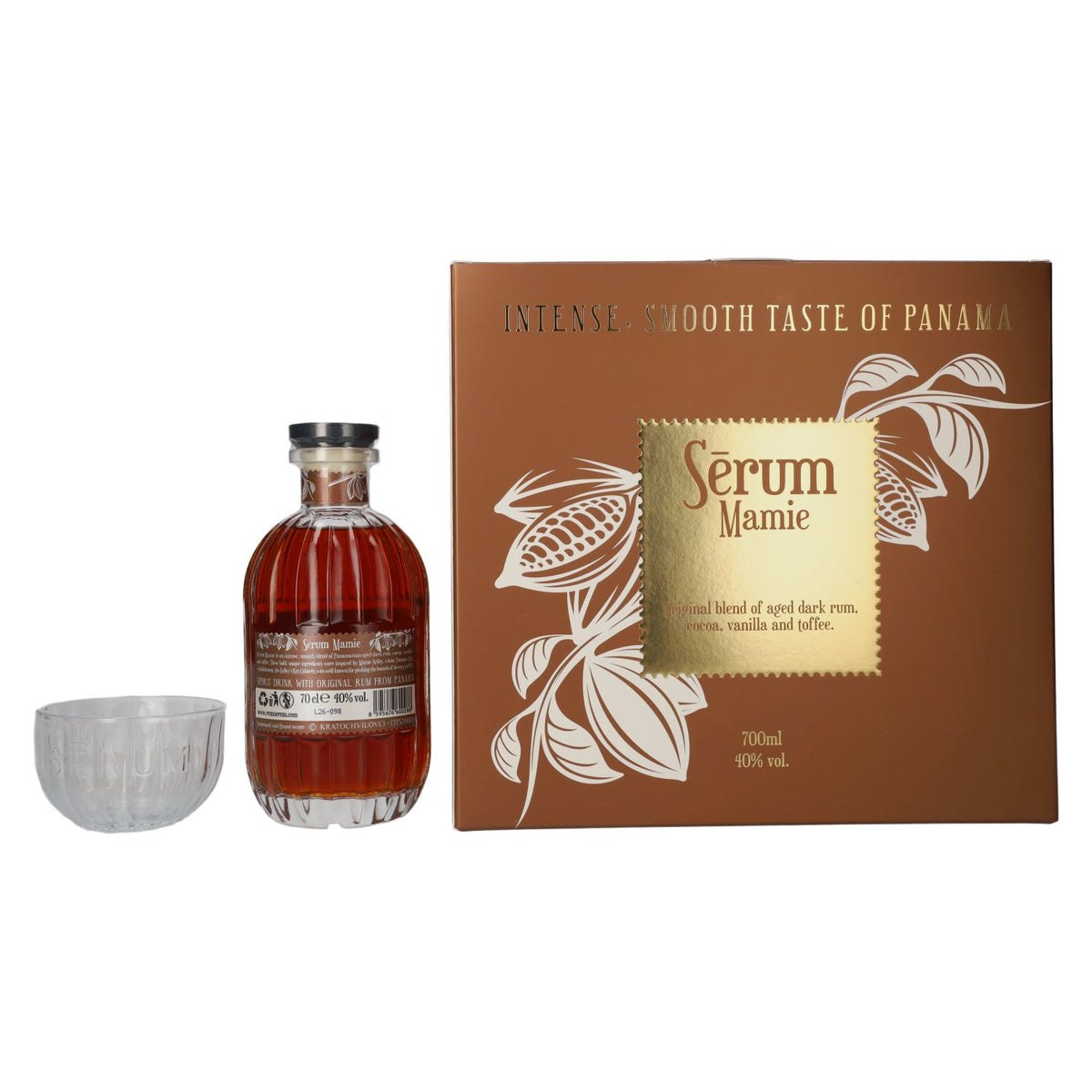 SeRum Mamie 40% ABV, 0.7 litres, in a gift box with 2 glasses