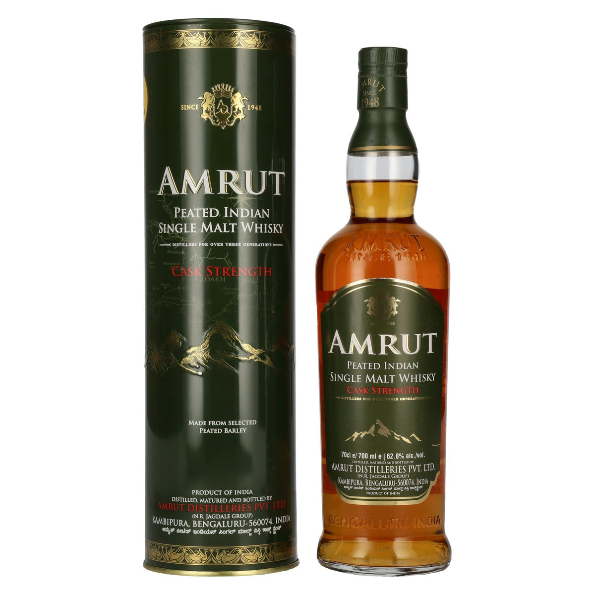 Amrut PEATED Indian Single Malt Whisky CASK STRENGTH 62,8% Vol. 0,7l in Tinbox