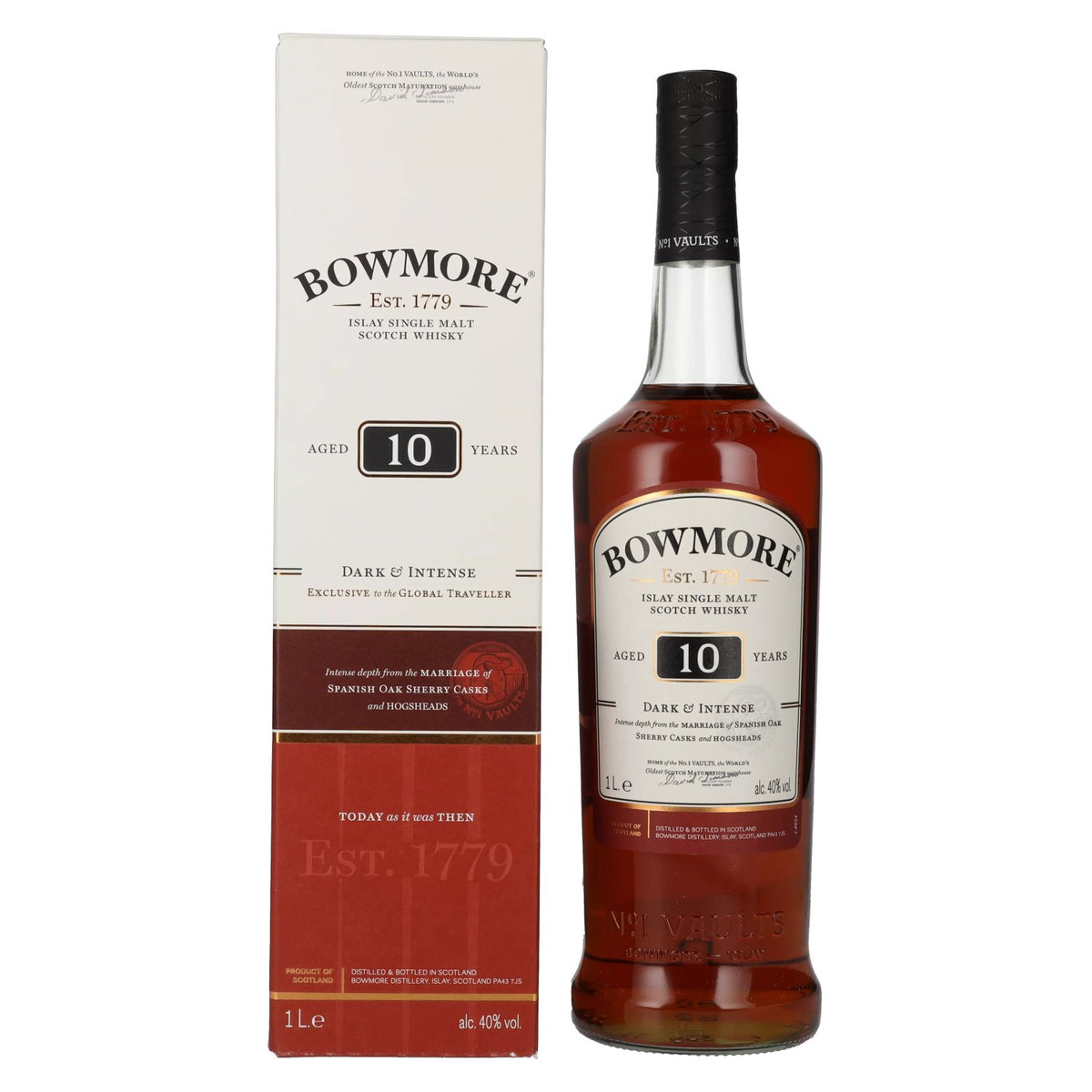 Bowmore 10 Years Old DARK &amp; INTENSE Travel Exclusive 40% vol. 1 litre in a gift box
