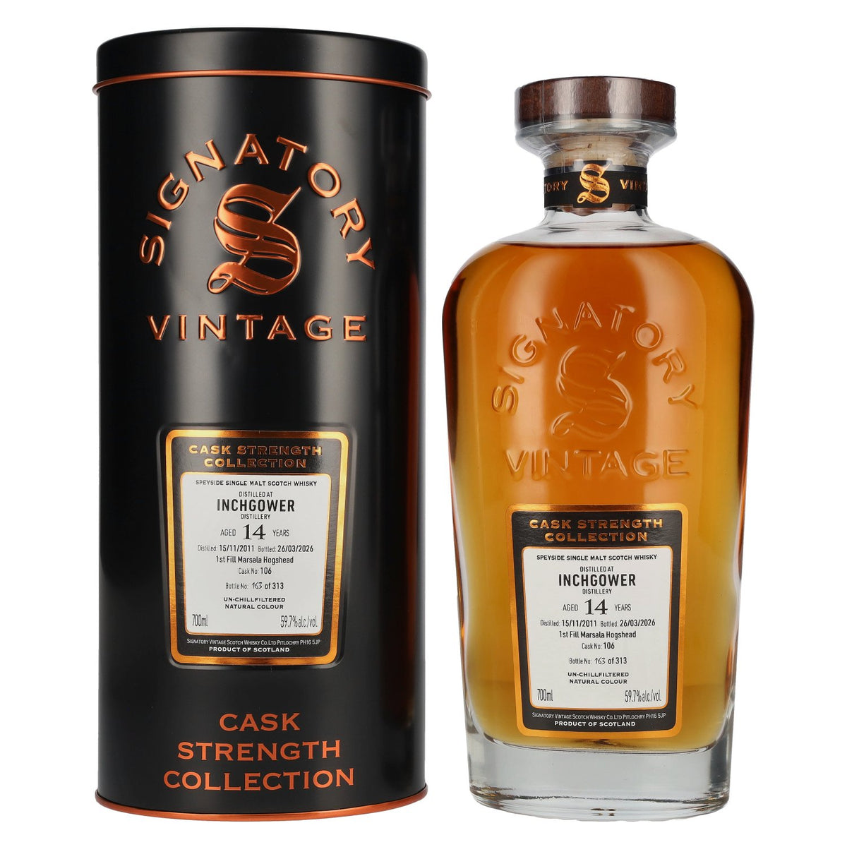 Signatory Vintage Inchgower 14 Years Old 1st Fill Marsala Cask Strength #106 2011 59.7% vol. 0.7l in a tin box