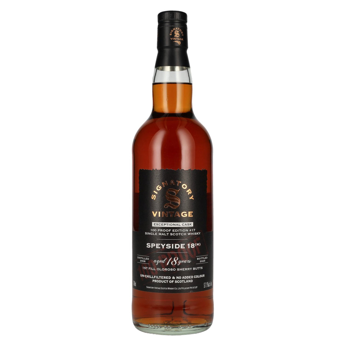 Signatory Vintage 100 Proof Edition SPEYSIDE (M) 18 Years Old Single Malt #17 2008 57.1% vol. 0.7l