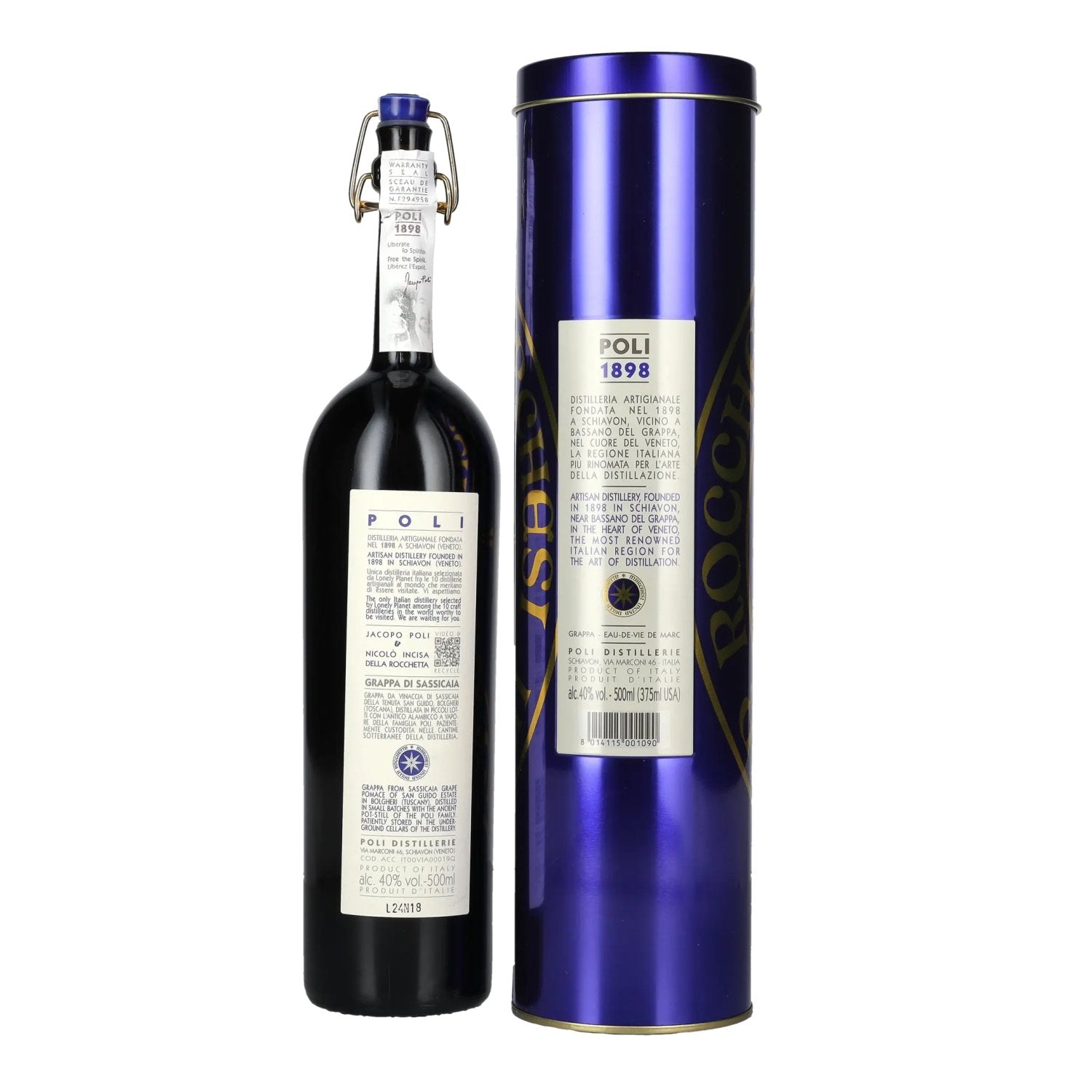 Grappa di Bolgheri Sassicaia Poli 2019 40% Vol. 0.5l in tin box