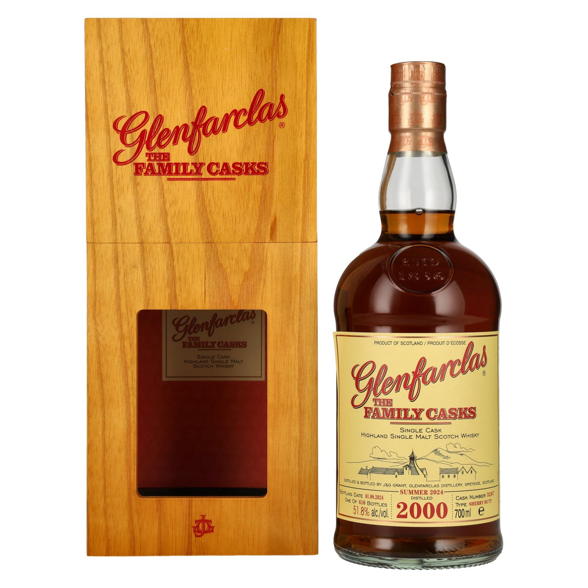 Glenfarclas THE FAMILY CASKS Single Cask SUMMER 2024 Sherry Butt #3287 2000 51.8% Vol. 0.7l in Wooden Box