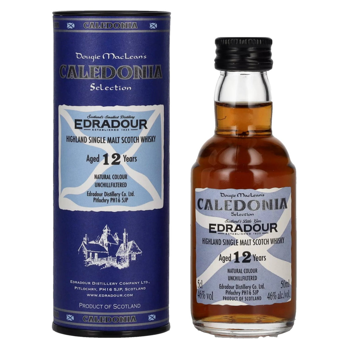 Edradour CALEDONIA 12 Years Old Highland Single Malt 46% Vol. 0.05l in Gift Box