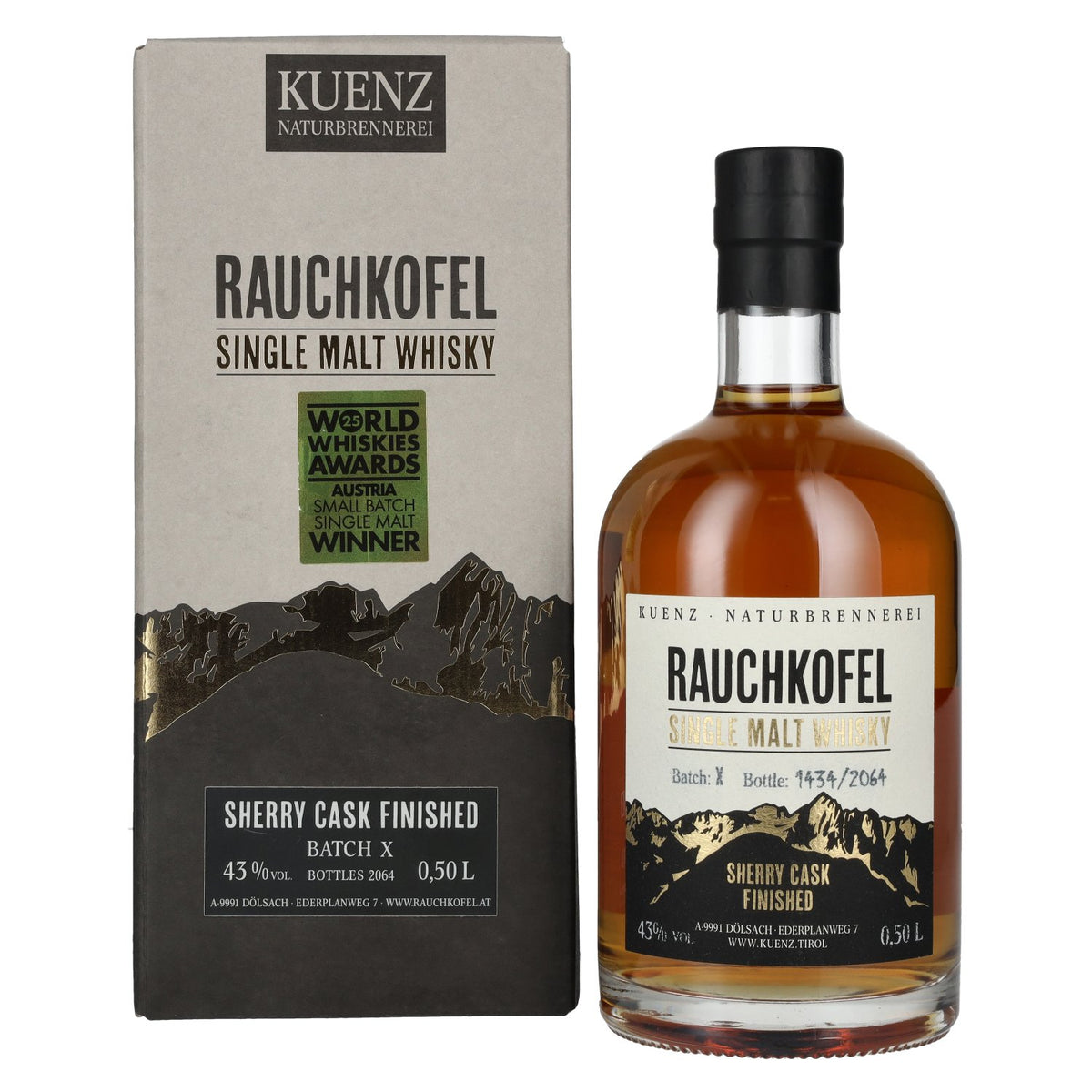 Kuenz Naturbrennerei Rauchkofel Single Malt Whisky Sherry Cask Finished 43% Vol. 0.5L in Gift Box