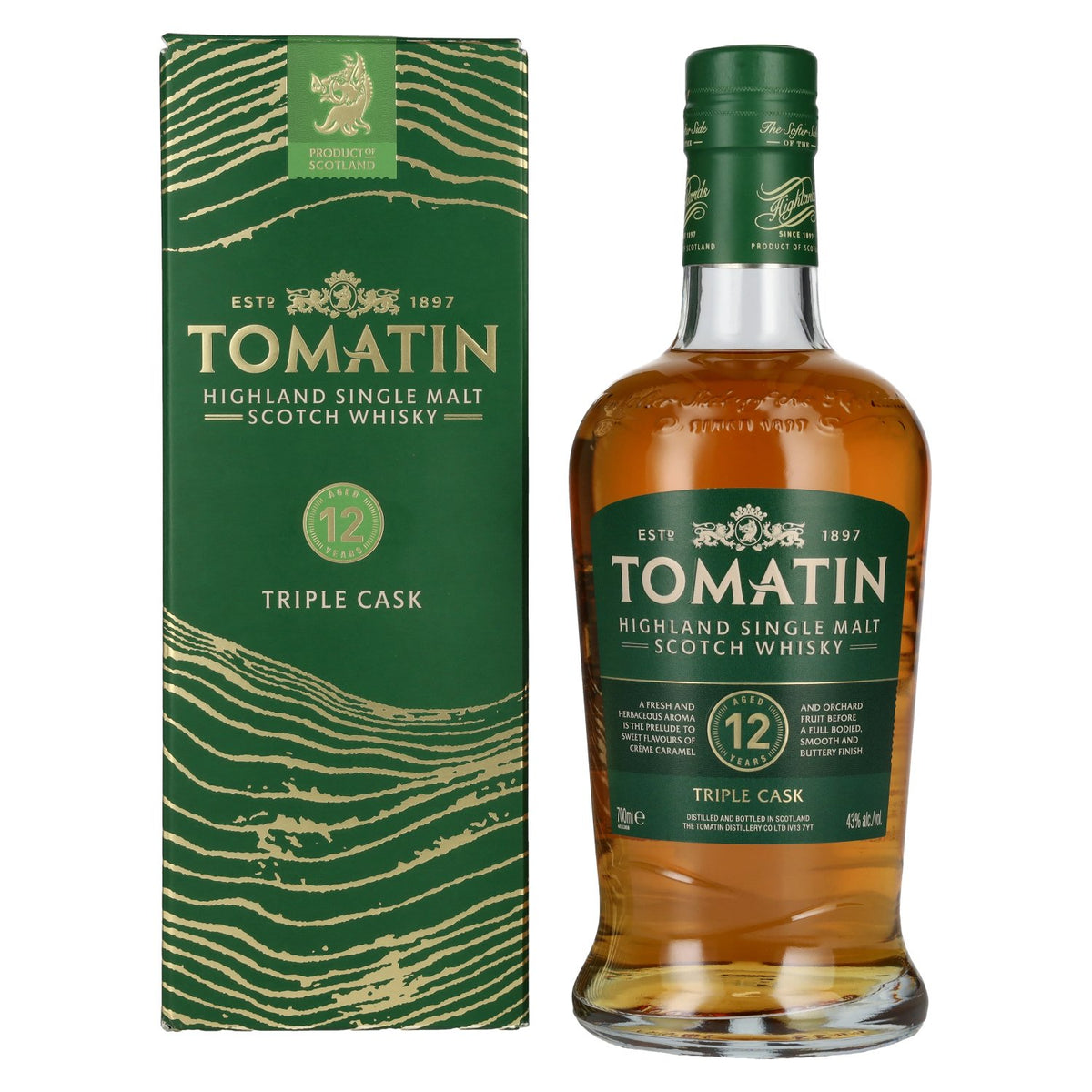 Tomatin 12 Years Old BOURBON & SHERRY CASKS 43% Vol. 0.7l in Gift Box