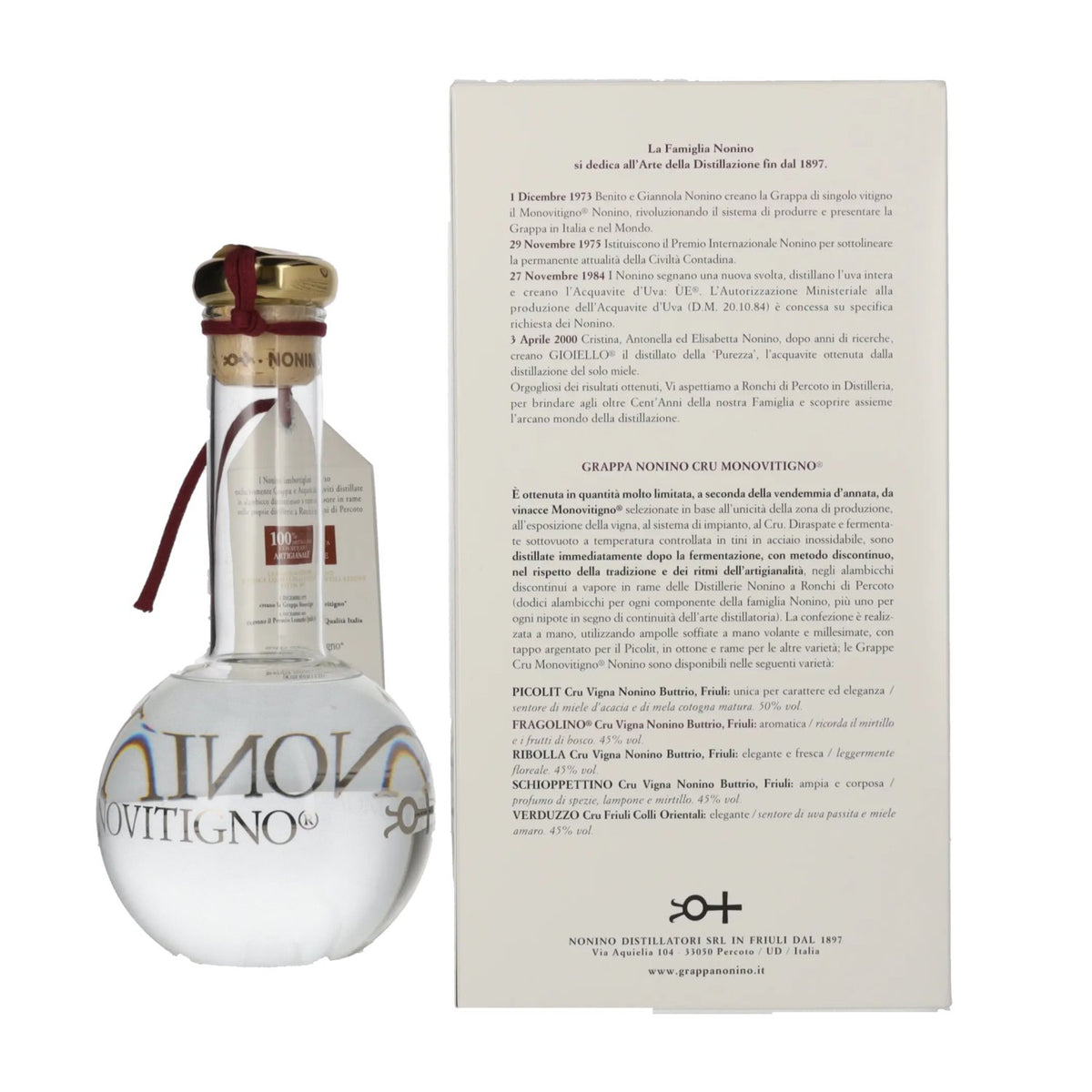 Nonino Grappa Cru Monovitigno Fragolino 45% ABV, 0.5 litres, in a gift box