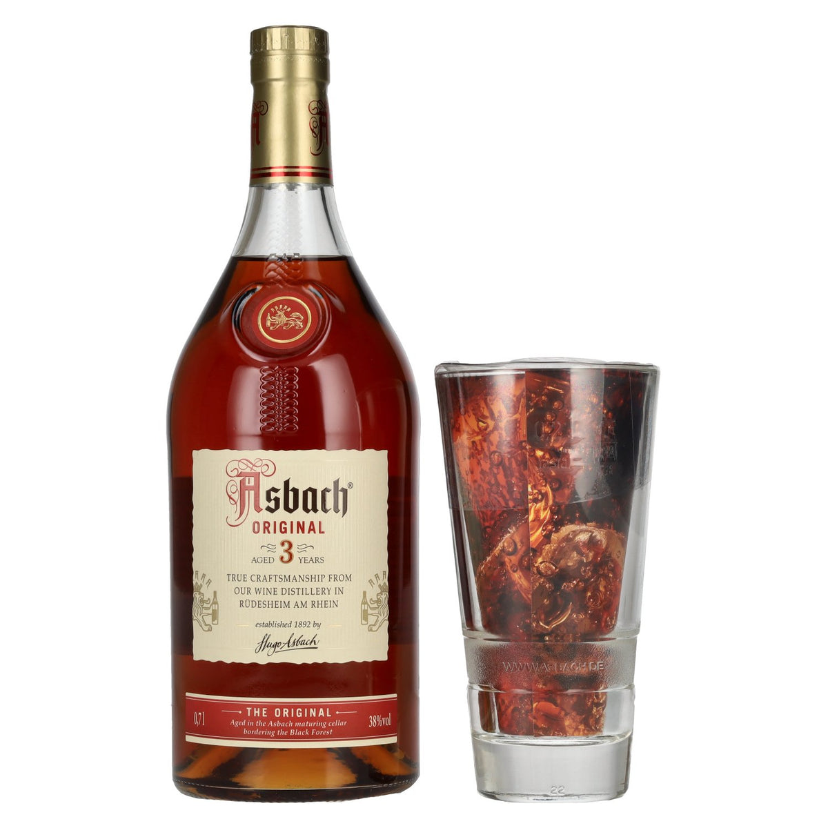 Asbach Original 3 Years 38% vol. 0.7 l with glass