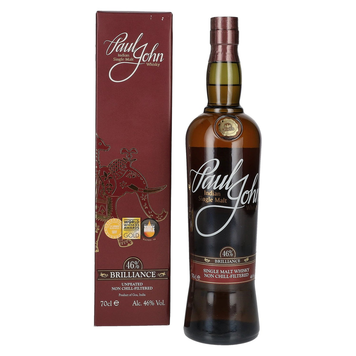 Paul John BRILLIANCE Indian Single Malt Whisky 46% Vol. 0.7L in gift box