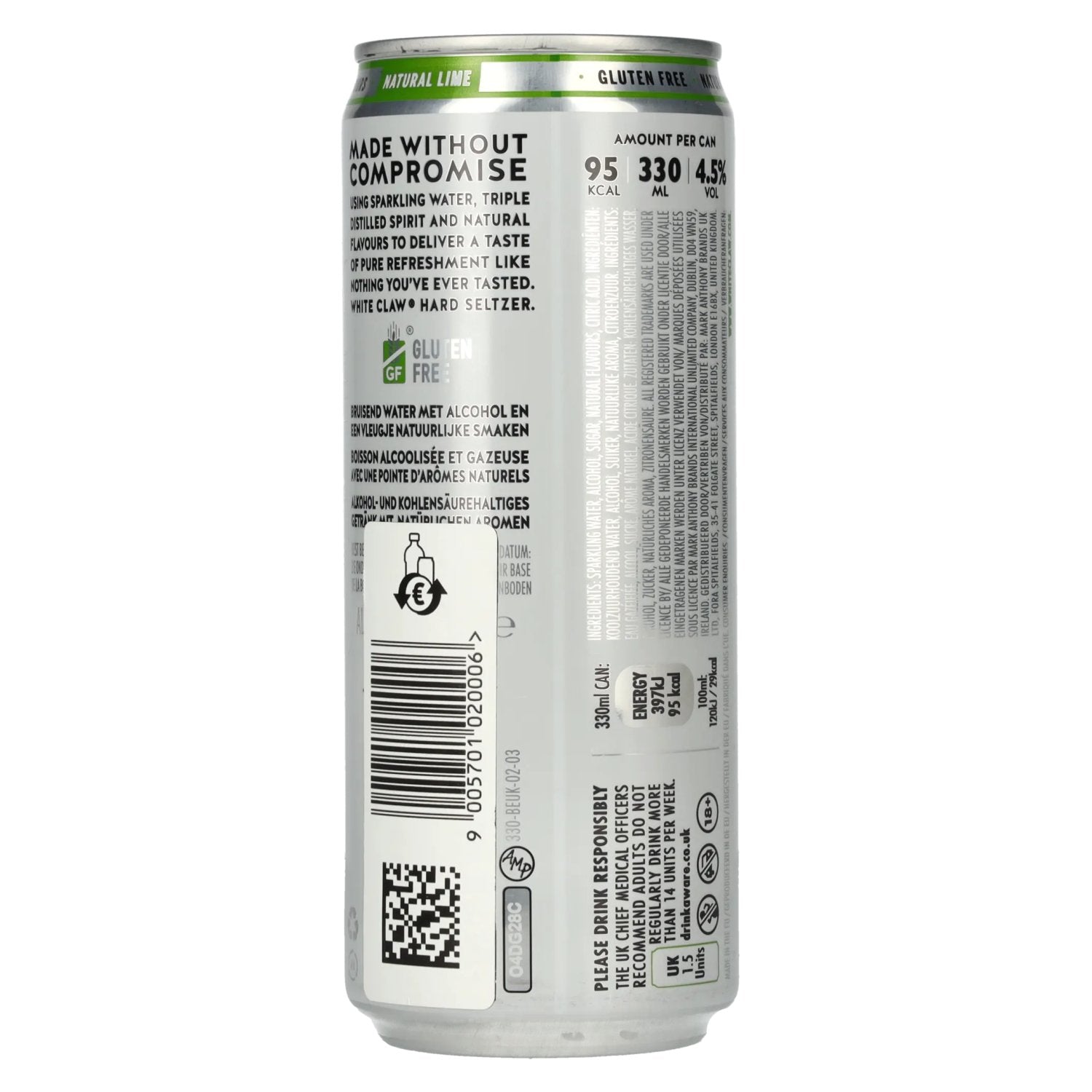White Claw Hard Seltzer Natural Lime 4,5% Vol. 0,33l Dose Pfand