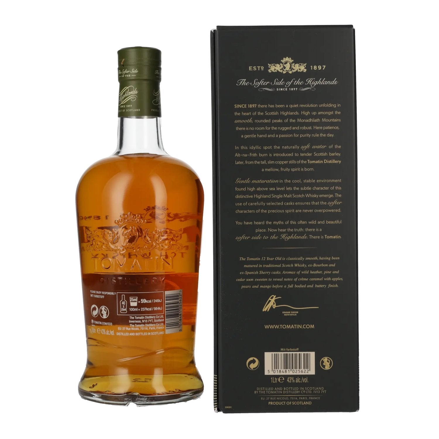 Tomatin 12 Years Old BOURBON & SHERRY CASKS 43% Vol. 1l in Gift Box