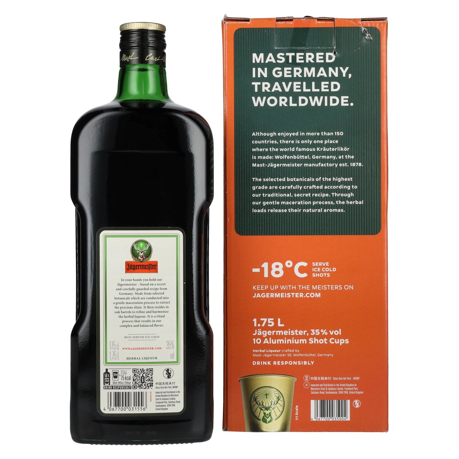 Jägermeister TRAVELLERS' EXCLUSIVE 35% Vol. 1,75l in Geschenkbox mit 10 Metal Shot Cups