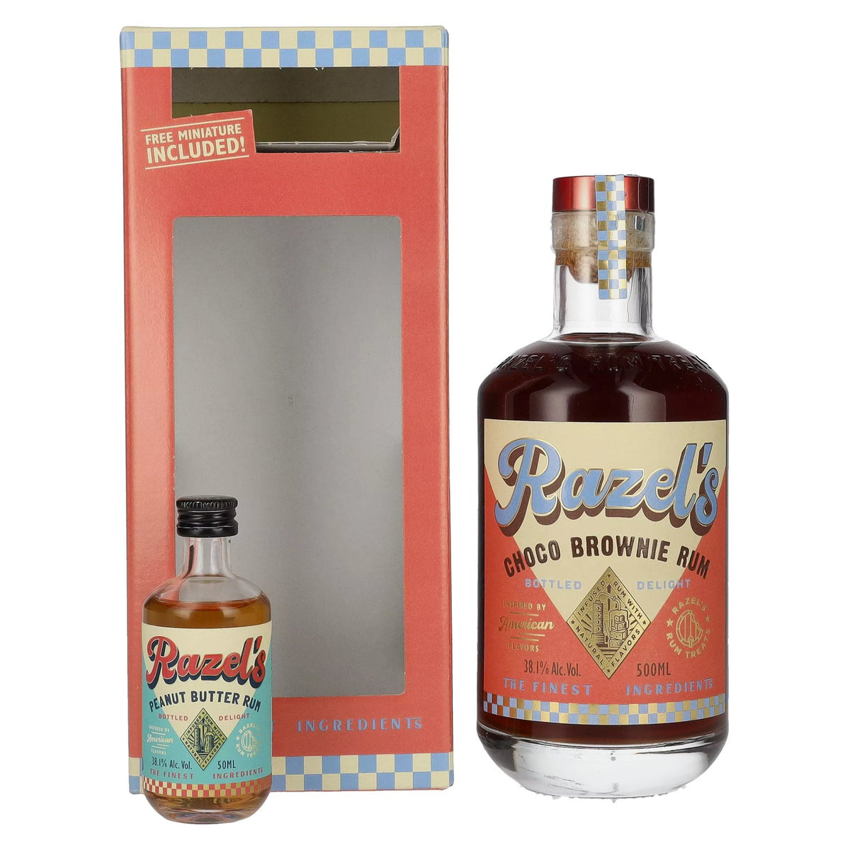 Razel's Choco Brownie Spirit Drink 38,1% Vol. 0,5l in Geschenkbox mit Miniatur 0,05l