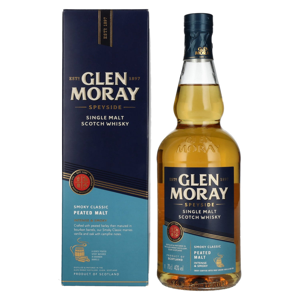 Glen Moray Smoky Classic Peated Single Malt 40% Vol. 0.7L in Gift Box