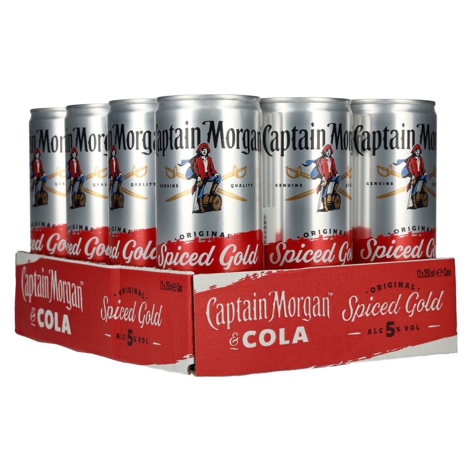 Captain Morgan Original Spiced Gold & Cola 5% ABV 12x0.25L Cans Deposit