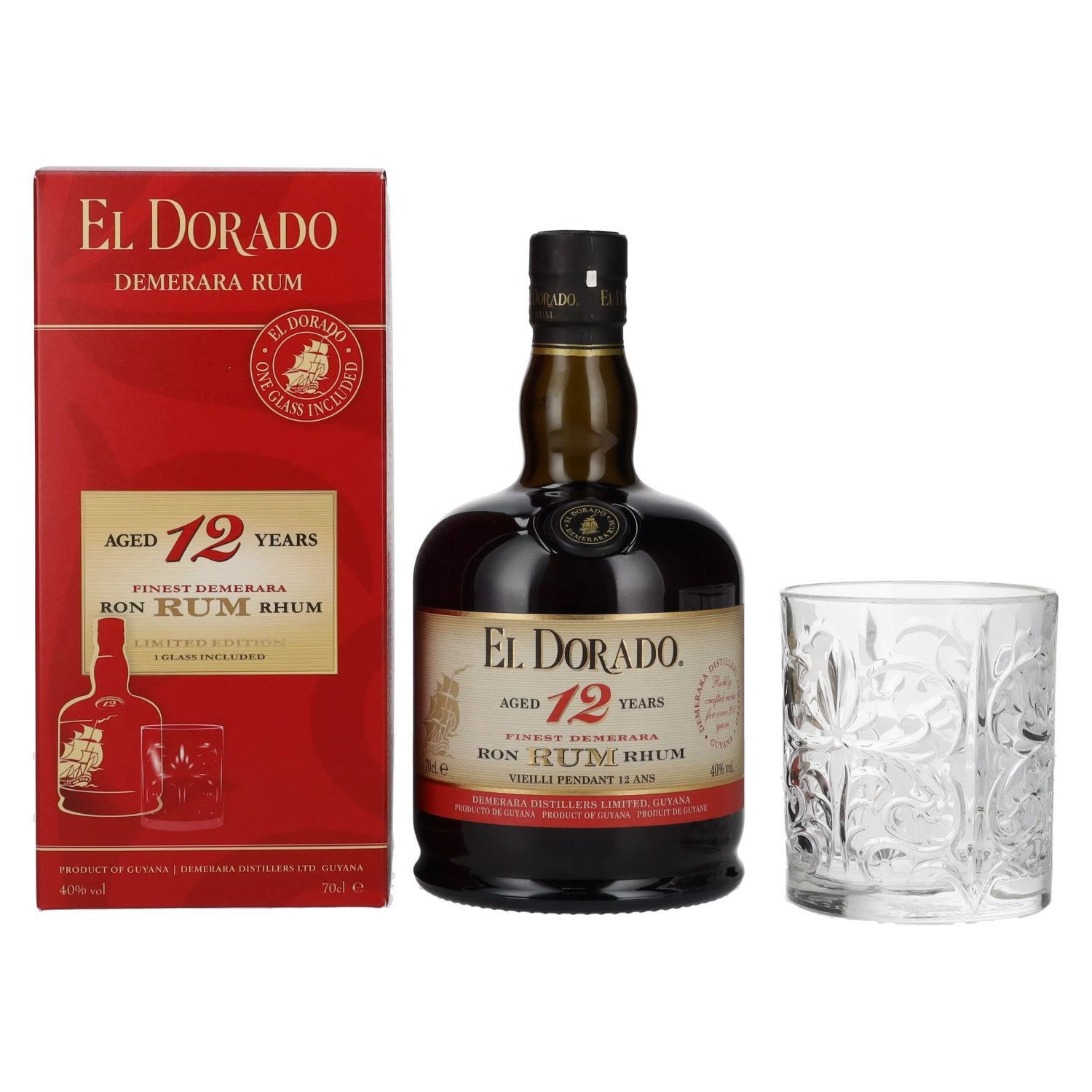 El Dorado 12 Years Old Finest Demerara Rum 40% Vol. 0.7l in Gift Box with Tumbler