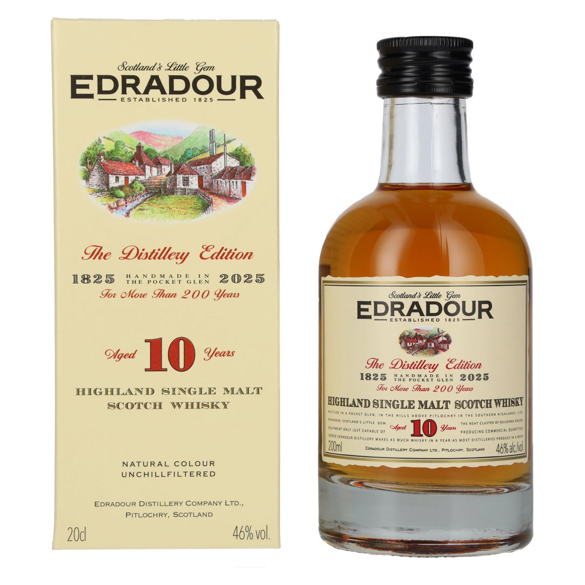 Edradour 10-Year-Old Highland Single Malt Scotch Whisky, 46% ABV, 0.2 litres, in a gift box