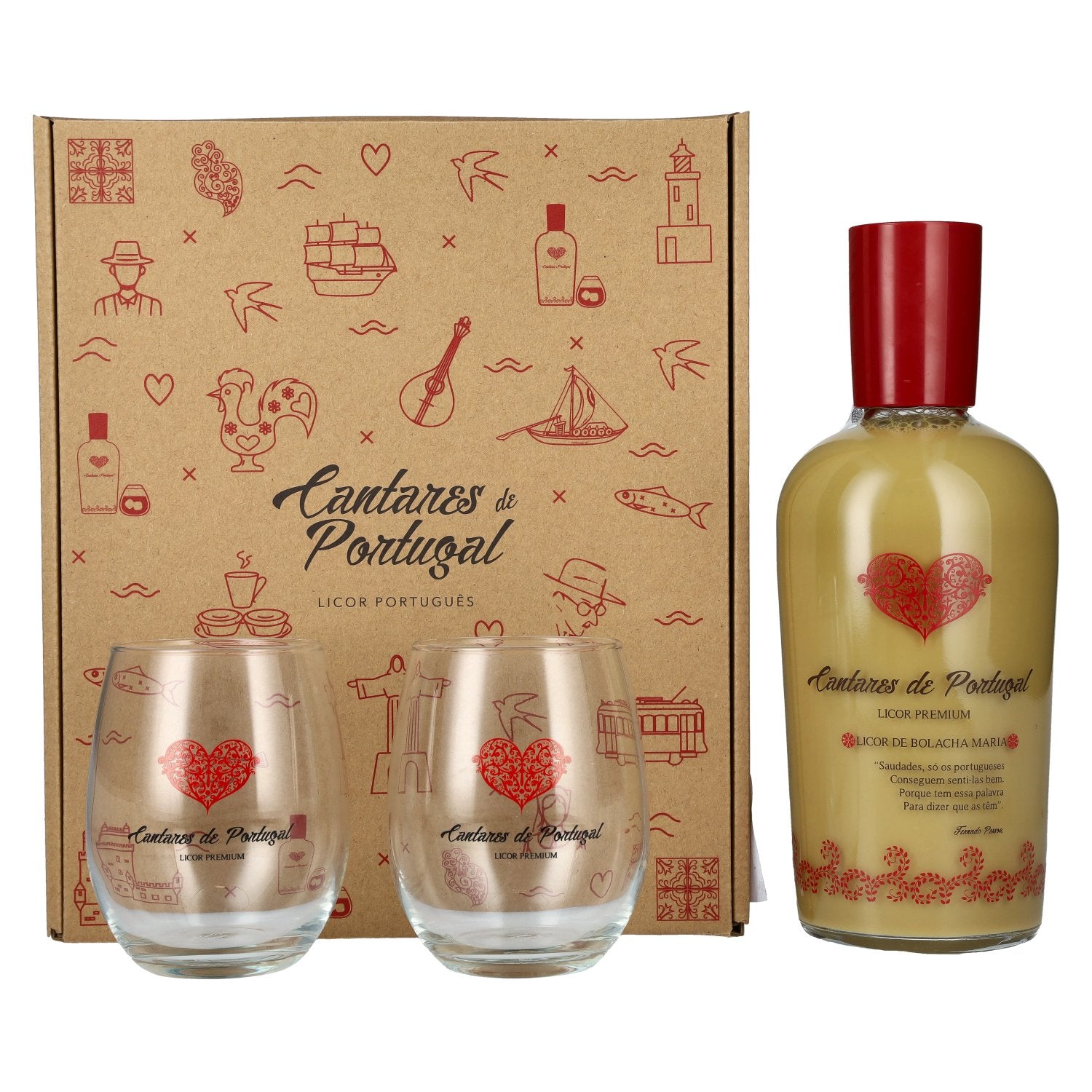 Cantares de Portugal Licor de Bolacha Maria 15% Vol. 0,7l in Geschenkbox mit 2 Gläsern