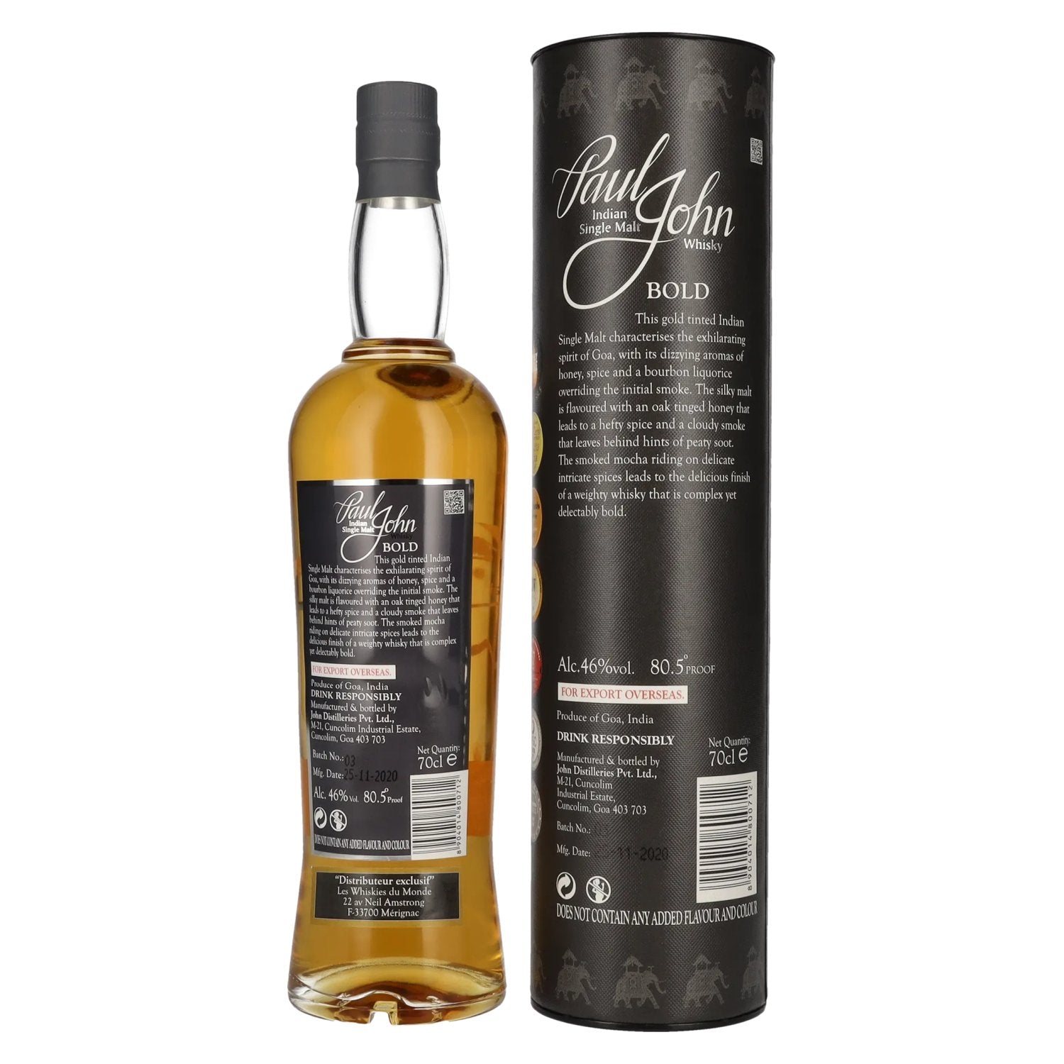 Paul John BOLD Peated Indian Single Malt Whisky 46% Vol. 0,7l in Geschenkbox