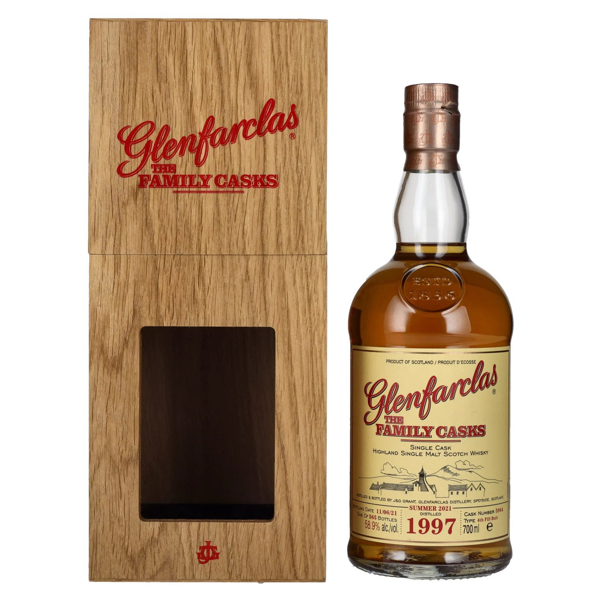 Glenfarclas THE FAMILY CASKS Single Cask SUMMER 2021 4th Fill Butt 1997 58.9% Vol. 0.7l in wooden box
